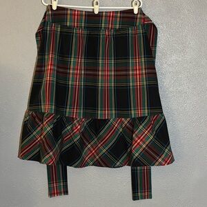 J. Crew Navy Red and Green Plaid Ruffled Bow Skirt Womens Size 10